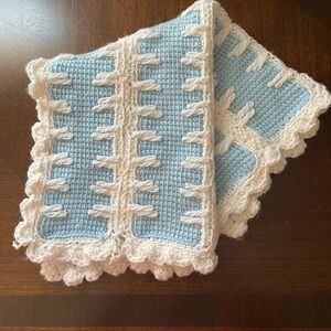 Handmade | Knit baby boy blanket | light blue and white